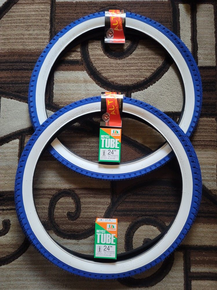 NEW Bicycle Bmx Cruiser Tires 24" Blue White Wall