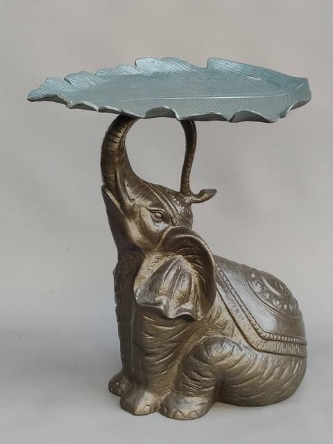 INDOOR/OUTDOOR ALUMINUM ELEPHANT SCULPTURE/SIDE TABLE