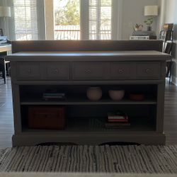 Gray Storage Console Table with Drawers & Shelves