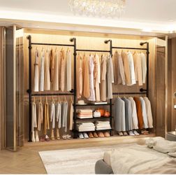 Industrial Pipe Wall-Mounted Clothing Rack System