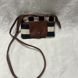 Brown beige blue adjustable shoulder strap small purse handbag