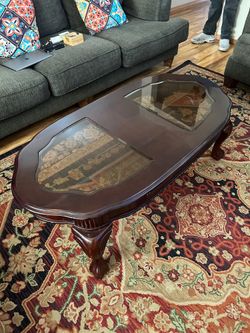 Dark Wood Coffee Table with Glass Top Inserts