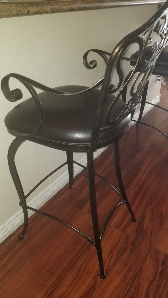 2 Metal And Real Leather Swivel Bar Stools