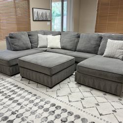 Ashley 2pc U-Shape Grey Sectional w Ottoman
