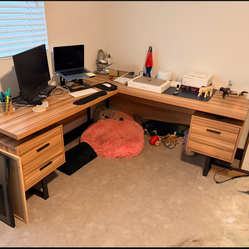Light Brown L-Shaped Desk 71 x 71 x 30 inches
