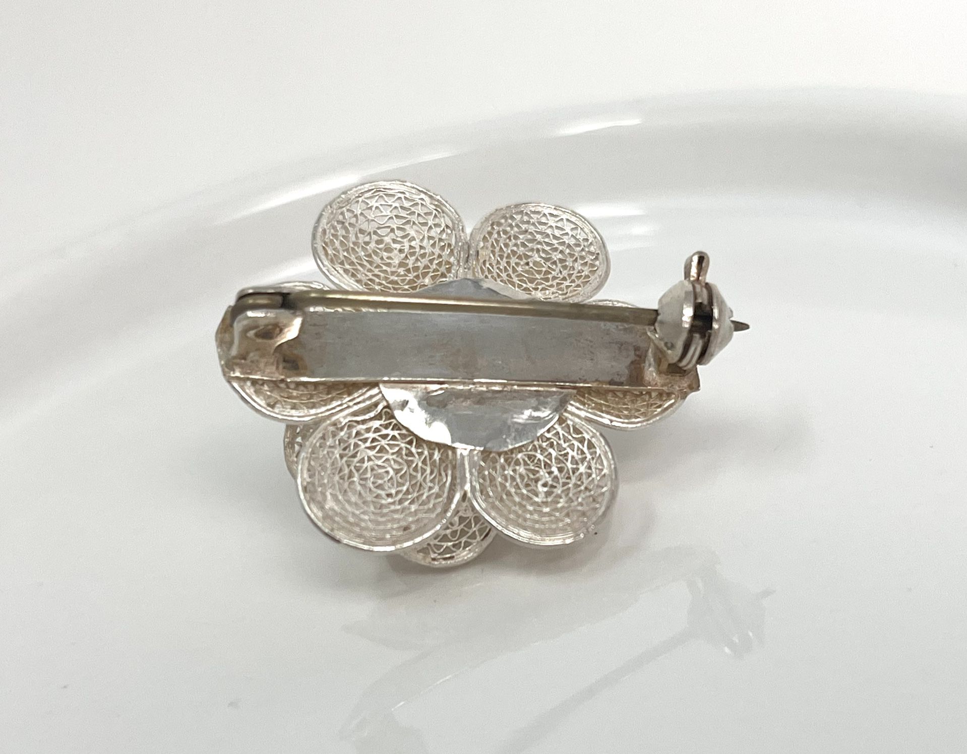 Vintage Sterling Silver 3D Flower Brooch Pin