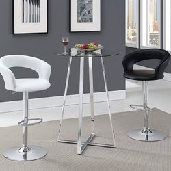 Upholstered Adjustable Bar Stools in Cream and Black