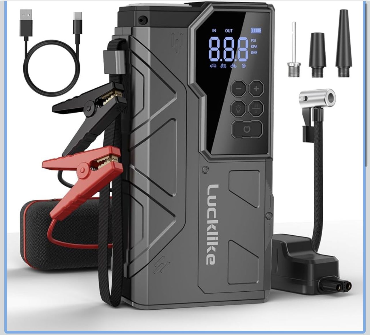 Jump Starter with Air Compressor, 4000A Portable Car Battery Jumper Starter Pack for 10L Gas and 8L Diesel, Tire Inflator with Presssure Detection, 12