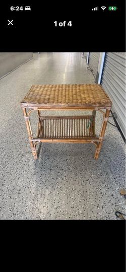 Rattan Wicker Side Table with Lower Shelf