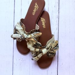 Liliana Tan and Cream Bow Sandals