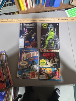 four comics: "Serenity," "Neon Joe, Werewolf Hunter," "Electronics," and "Ghostly Tales."