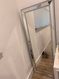 Large 64” Full-Length Glam Floor Mirror – Mirrored/Crystal Frame