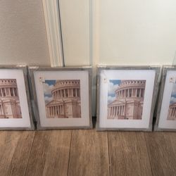 Set of 4 picture frames 11x14 matted to 8x 10 in grey