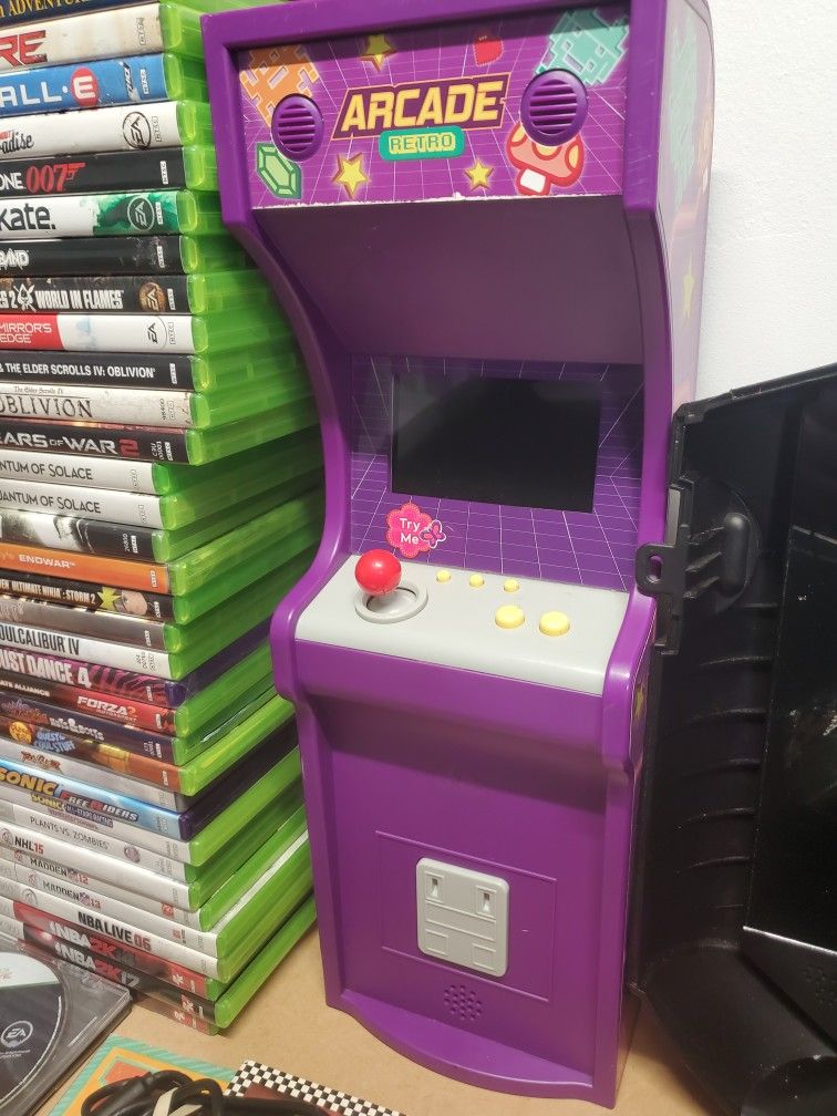 Arcade Retro Game with 100 Games in 1, 18"H Purple ARCADE MACHINE TESTED WORKS, missing back battery cover