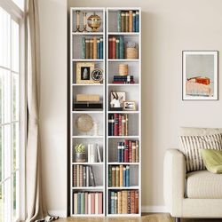 2pcs Tall Narrow Bookshelf 8 Tiers 71in Set of 2, Compact Corner Bookcase, Easy to Match for Living Room, Office, Study, Bedroom