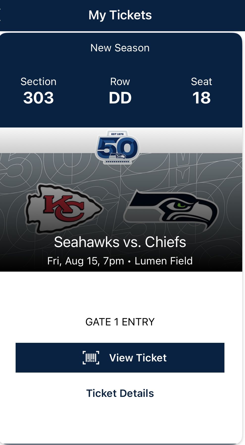 Seahawks Vs. Chiefs- 2 Tickets