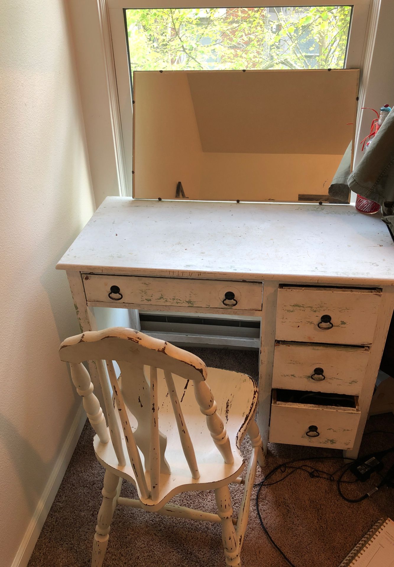 Rustic white desk and chair