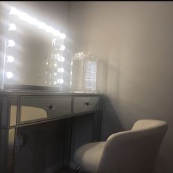 Vanity LED light Mirror W/  Table & Chair  