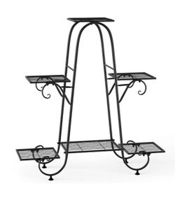 6-Tier Plant Stand Iron: Black Flower Pot Display Shelf Holder Indoor Outdoor Metal Planter Storage Rack for Patio Balcony Yard Home Garden Decor