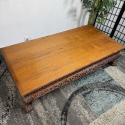 Vintage Coffee Table Wooden Carved Ornate Solid Wood