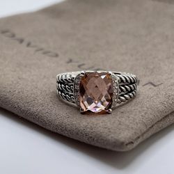 David Yurman Sterling Silver Petite Morganite & Diamond Wheaton Ring Size 7