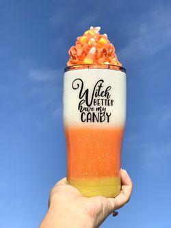 Halloween Candy Corn Glitter Tumbler 