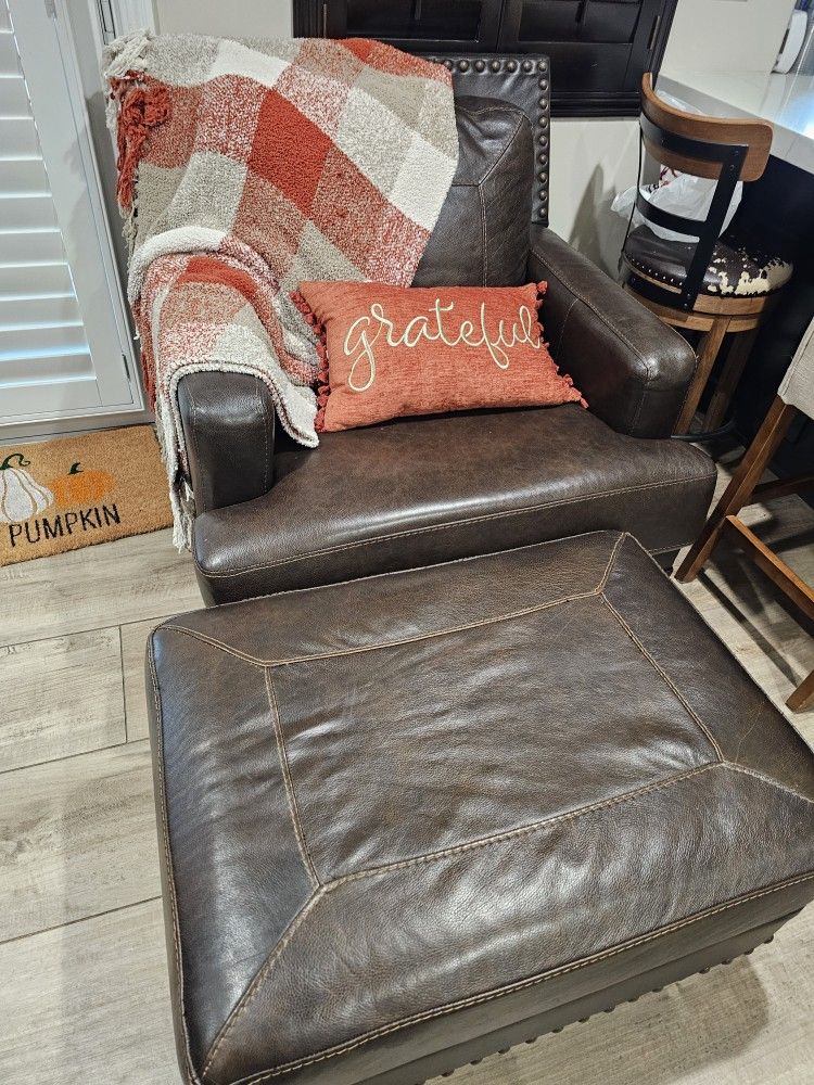 Dark Brown Leather Couch With Ottoman 