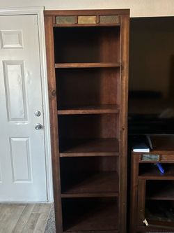 2 Tall Wood Bookcase with Stone Tile Accent