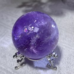 52.1mm 198g High Quality Purple Amethyst Crystal Sphere, With Stand