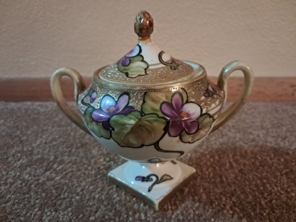 Vintage Handpainted Sugar Bowl And Creamer 
