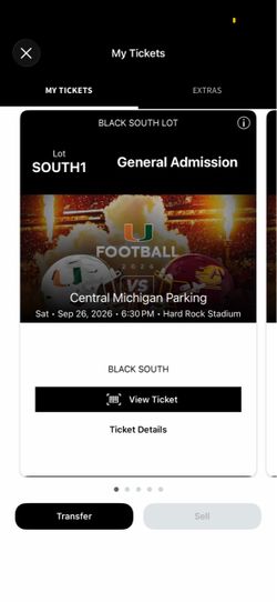 Black South Parking pass Miami vs Central Michigan