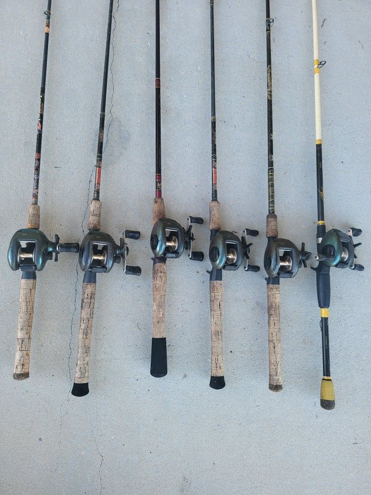 3 Shimano Curado Bantam CU-200 Right Handed Reels And Rods. 80 For ALL 3.