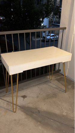 White Desk with Gold Hairpin Legs