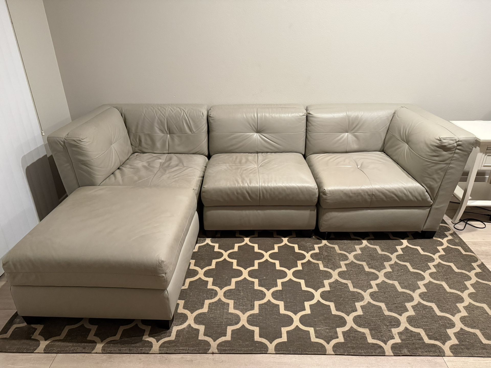 Gray Leather Sectional Sofa - 