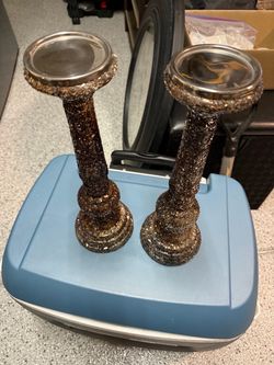 Glitter Mosaic Pillar Candleholders Set of 2