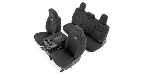 Rough Country Neoprene Seat Covers  Chevy Silverado & GMC Sierra 1500 (2019-2026) w/Rear Seat Storage & Cup Holder - Waterproof & UV Resistant,