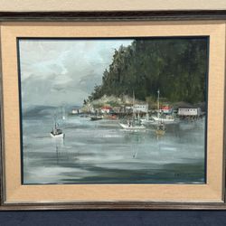 "Foggy Bay" 1980 Acrylic Painting by listed California Artist Jean Gronbeck