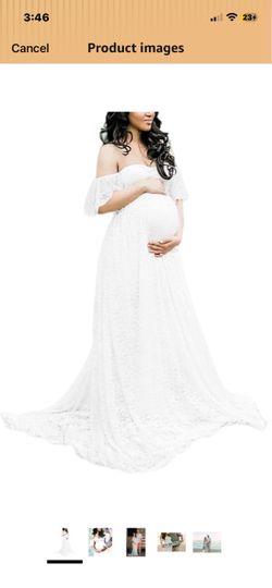 Maternity photo shoot dress white lace