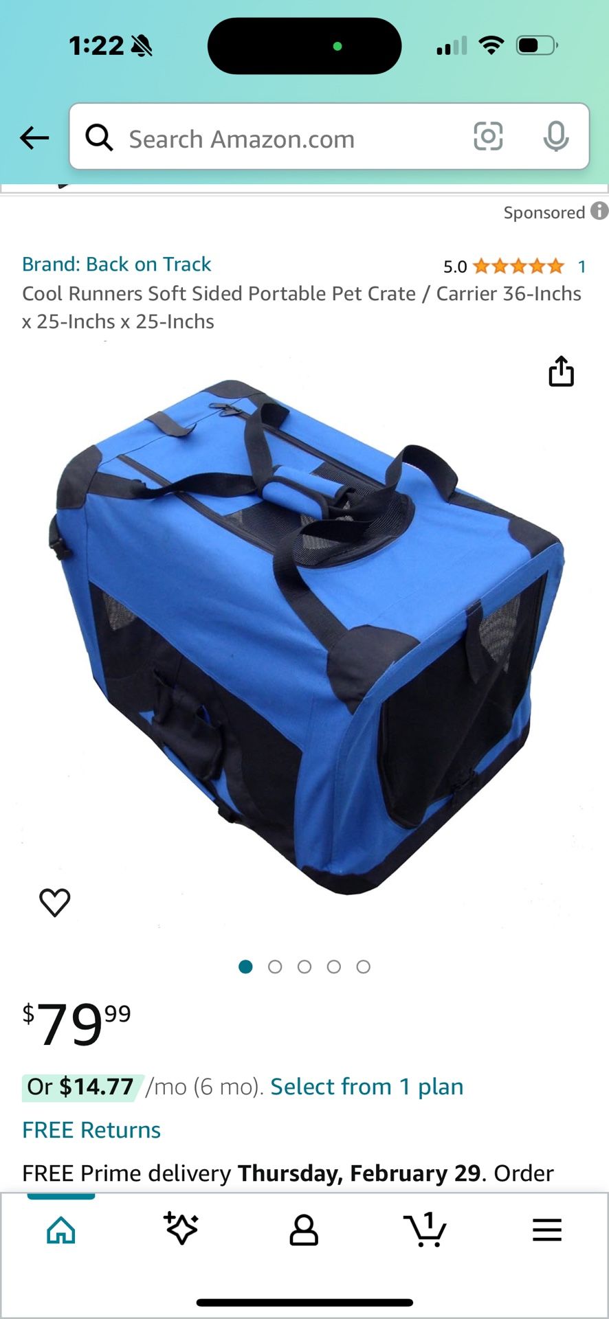 Cool Runners Soft Sided Portable Pet Crate / Carrier 36-Inchs x 25-Inchs x 25-Inchs