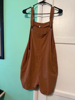 Brown Women’s Overalls Romper - Casual Bib Shorts
