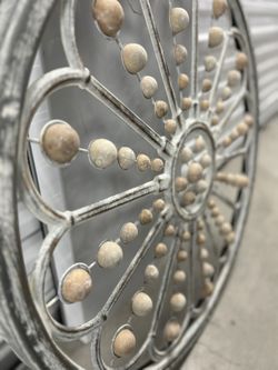 Galvanized Metal And Wood Bead Wall Decoration $40