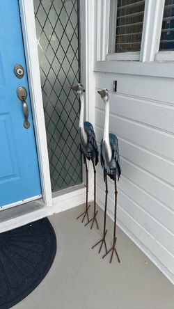 Metal Heron Garden Statues Set of 2