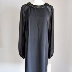 NWT-Jones of New York Black Cocktail Dress Long Sheer Sleeves-Size 4 