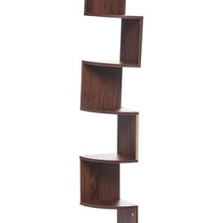 Greenco Corner Shelf, 5 Tier Floating Shelves for Wall, Easy-to-Assemble Wall Mount Corner Shelves for Bedrooms and Living Rooms, Rustic Walnut Finish