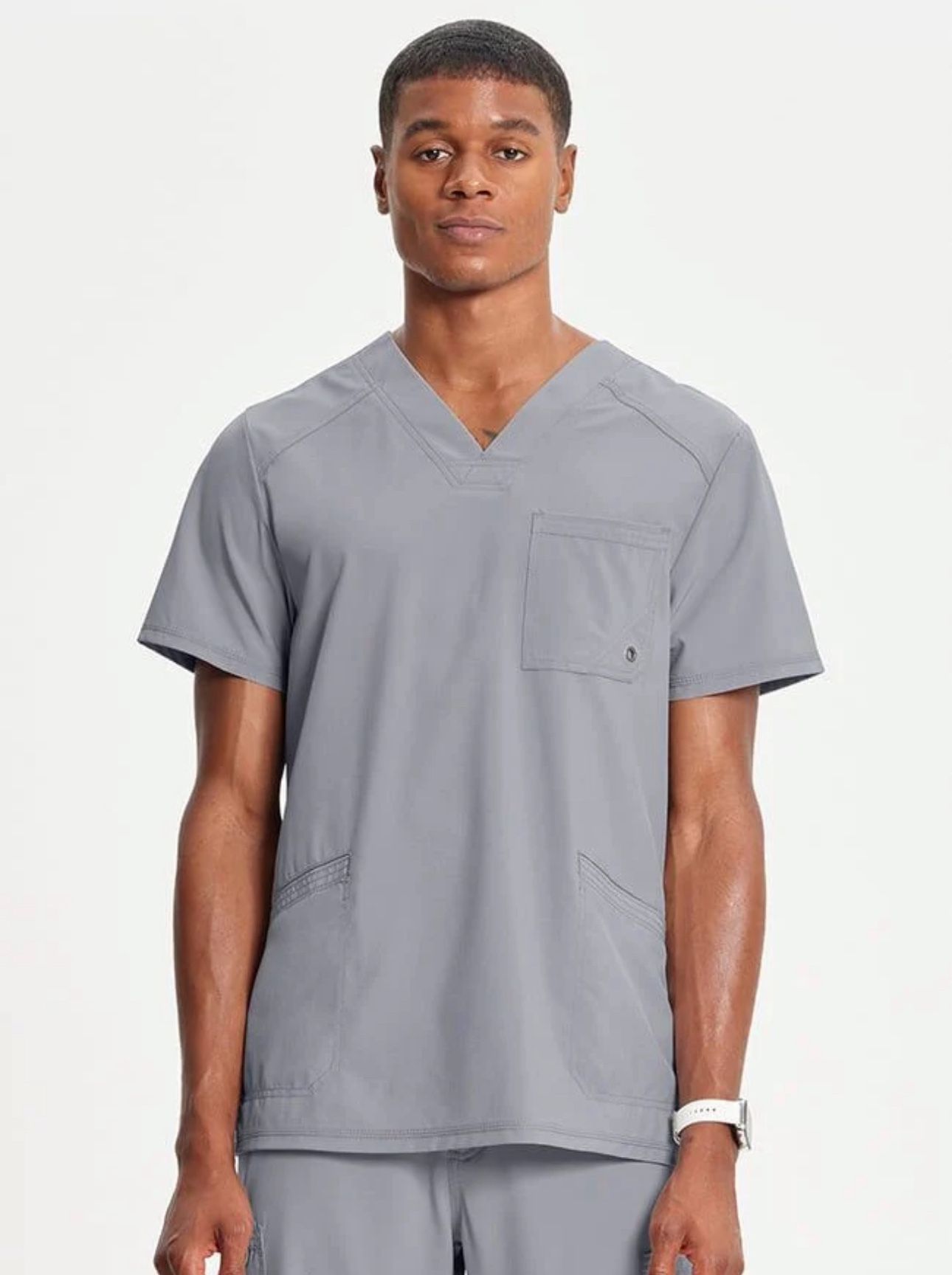Cherokee Men's Stretch V-Neck Scrub Top in Gray - Size Large