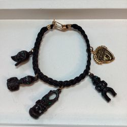 Vintage Black Corded Tiki Idols Totem Hawaiian Charm  Bracelet
