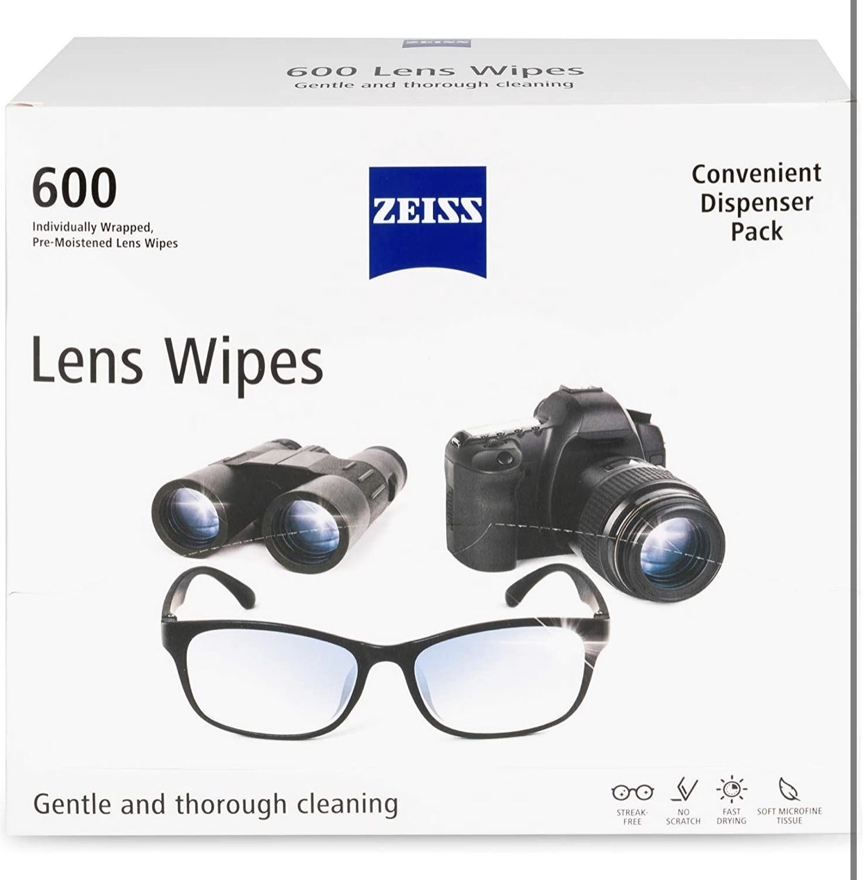 Zeiss Pre-Moistened Lens Cleaning Wipes, 6 x 5-Inches, 600 count