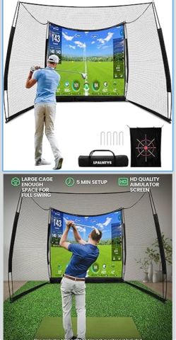 🔥Brand new🔥 Golf Simulators for Home,11 * 8FT Golf Net with Simulator Impact Screen and Target Cloth, Portable Heavy Duty Golf Hitting Net for Outdo