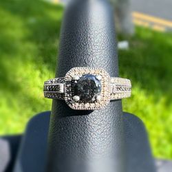 Jewelry .925 sterling silver onyx stone natural diamond 3.00CT Ring size 7.00