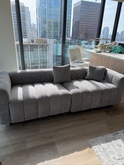 Gray Boucle Channel Tufted Sofa